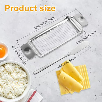 Adullpony Cheese Slicer for Block Cheese:18 Wires Cut 1/4 Inch Butter Cutter, Stainless Steel Slicers for Butter Squares Bulk Cutting with Cheese knife, Dishwasher Safe