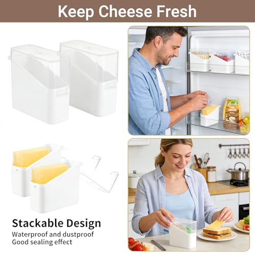 Cheese Slice Container Set 2Pcs, Fridge Storage Box Set, Stackable Design and Clear Lid for Box, Cheese, Tea Bags and Spices