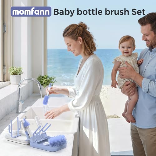 Baby Bottle Brush Set,8 in 1 Magnetic Design Cleaner Bottle Brush Kit with Silicone Brush,Drying Rack for Baby Bottle, Breast Pumps,Nipples - Home&Travel Gift for New Parents