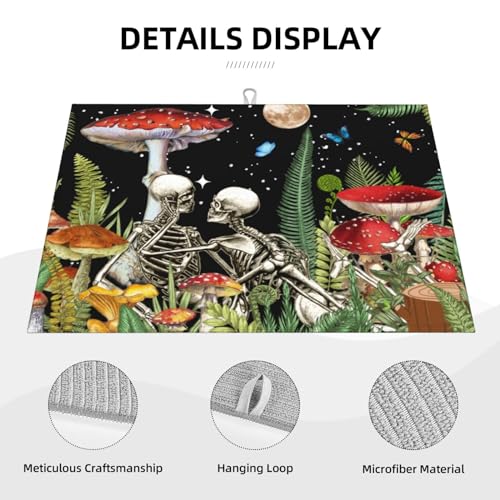 Red Mushroom Skull Dish Drying Mat For Kitchen Counter, Super Absorbent Microfiber Dish Drying Pad, Kitchen Gadgets For Easy Clean Multi-Use Large 18"x24" - color: Red Mushroom Skull