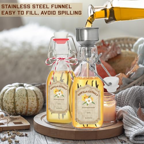 20 Pack Swing Top Glass Vanilla Extract Bottles 4 oz with Lids, Vanilla Labels & Funnel, Boston Square Bottles for Homemade Syrup, DIY Gifts, Flip Top Jars for Extract - color: 20PC 4oz Square Bottle