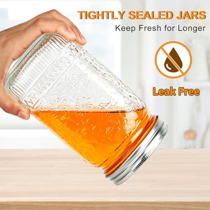 32 oz Wide Mouth Mason Jars with Lids and Bands, 12 Pack Quart Canning Jars, Clear Glass Jars for Pickling, Preserving, Meal Prep