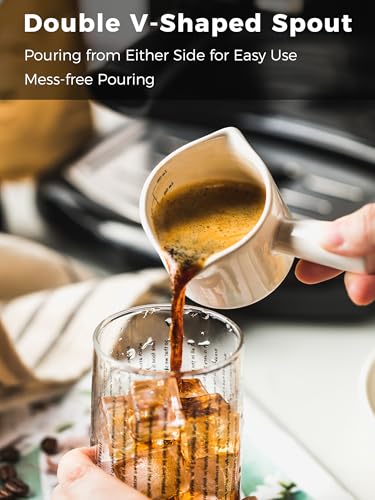 Espresso Measuring Cup, Ceramic Espresso Cup Double Spouts Expresso Shots Cup with Handle, Espresso Accessories, 3 Oz/ 90 Ml, White - color: White