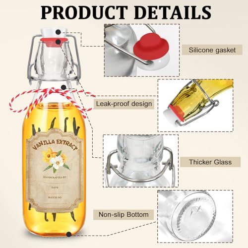10 pack 8 oz vanilla extract bottles swing top glass bottles with lids homemade vanilla small flip top jars with airtight circle clear - color: 10PC-8OZ-Circle