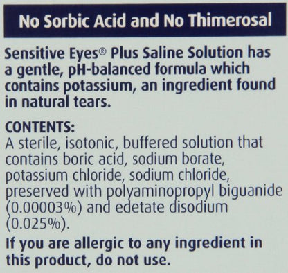 Sensitive Eyes Saline Solution from Bausch & Lomb, for Soft Contact & Gas Permeable Lenses, Saline Solution with Potassium, 12 Fl Oz (355 mL)