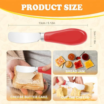 Butter Spreader Knife Set, 2-Pack Stainless Steel Cheese and Butter Knives with Ceramic Handle, Dishwasher Safe, for Soft & Hard Cheese, Jam, Cold Butter (red) - color: red