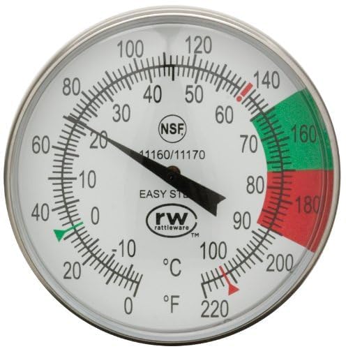 Rattleware Thermometer, Genuine Milk Frothing and Barista Thermometer, Fast Readout and Clear Temperature Targets / 5" Probe, 1.75" Dial - Pack of 2