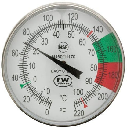 Rattleware Thermometer, Genuine Milk Frothing and Barista Thermometer, Fast Readout and Clear Temperature Targets / 5" Probe, 1.75" Dial - Pack of 2