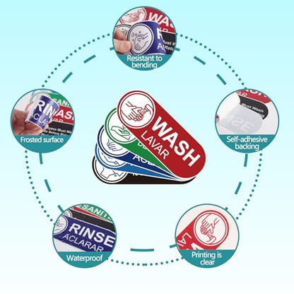 5PCS Wash Rinse Sanitize Sink Labels Stickers，Waterproof Employees Must Wash Hands Sign，Restaurant Supplies for Business,Wash Station, Kitchens, Restaurant, Food Trucks,Dish Washing (6.3"×2.3") - color: wash rinse sanitize sink191