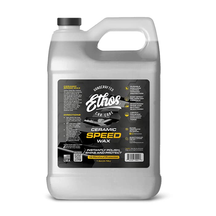 Ethos Ceramic Speed Wax – SiO2 Ceramic Coating Spray for Cars – Hydrophobic Car Wax Spray Top Coat Polish – High Gloss Shine, Ceramic Spray Wax – 12+ Month Protection - color: Ceramic Speed Wax GALLON