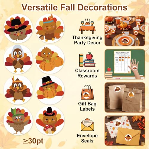 500pcs/Roll Cute Thanksgiving Turkey Stickers 1 Inch Round Autumn Fall Gift Labels Treats Bag Classroom Rewards Envelope Seals Decor - color: 500pcs- Turkey Pattern