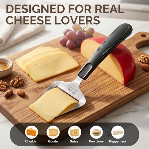 UHIYEE Micro-Serrated Handheld Cheese Slicer Plane for Hard Cheese, Black | Heavy Duty 420J2 Stainless Steel. Sturdy One-Piece Build. Smooth Even Slices For Cheddar to Parmesan. Dishwasher Safe