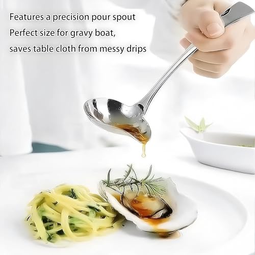 Comicfs Sauce Ladle, 18/10 Stainless Steel Gravy Ladle with Pouring Spout, Sauce Drizzle Spoon, Soup Ladles, Small Serving Gravy Ladles Serving Utensil, Dishwasher Safe, 7.3-Inch - color: Gravy Ladle