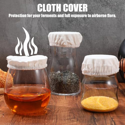 Cloth Covers for Sourdough Starter Jars Or Kombucha Kefir Fermentation Cheese Fabric Lids Bread Fermentation Cover Elastic Cotton Cloth Linen Covers for Jars Mouth from 3-4 inch