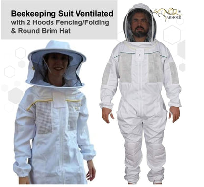 Beekeeping Suit Ventilated/Beekeeper Costume Kit with 2 Hoods Fencing/Folding & Round Brim Hat (Medium) - size: Medium
