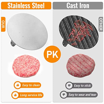 HULISEN Heavy-Duty Burger Press & Melting Dome Set, 8.5 Inch Round Stainless Steel Bacon Press with Wooden Handle, 12 Inch Basting Cover, Griddle Accessories Kit for Flat Top Grill Indoor/Outdoor - size: 8.5 Inch Round Press + Melting Dome