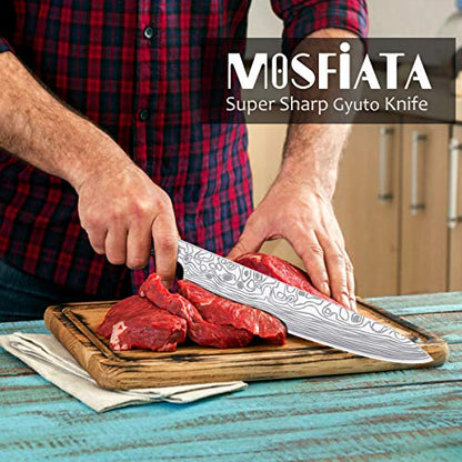 MOSFiATA Chef Knife 10 Inch Super Sharp Professional Kitchen Knife with Finger Guard in Gift Box, German High Carbon Stainless Steel EN.4116 Cooking Knife with Micarta Handle - style: 10 inch chef knife