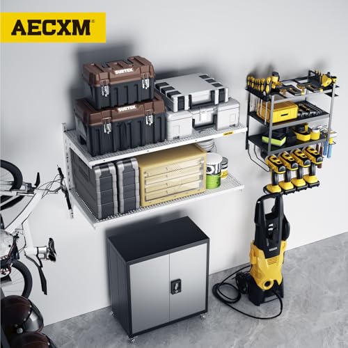 Aecxm 1pack×2 Tier 1.3x3ft Garage Shelving Wall Mounted, 250lbs Load Capacity,15.6x36inch per Shelf Height Cassette Adjustable Floating Shelves(White) - color: White, size: 2pack-1.3x3ft