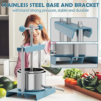 SQUEEZE master Cheese Tincture Herb Fruit Wine Manual Press -1.6Gallon/ 6 Litre-Power Ball Handle-Stainless Steel & Iron for Juice,Cider,Wine,Olive Oil-Blue - color: Blue, size: 1.6Gallon