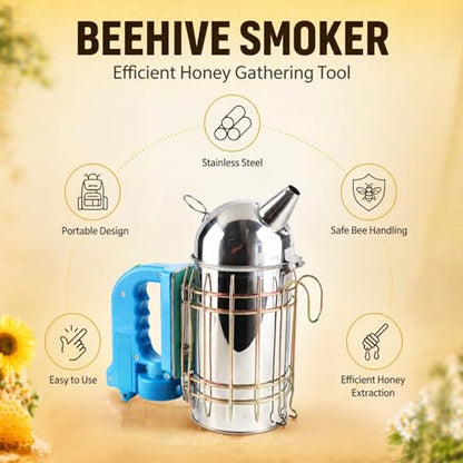 Stainless Steel Beehive Smoker with Heat Protection Board, 9.8x9.8in Durable Beekeeping Equipment - Comfortable Handle, Powerful Smoke Output for Efficient Hive Management
