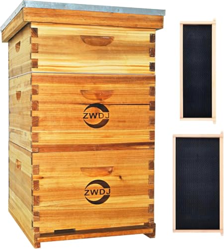 10 Frame Bee Hive Starter Kit with 2 Deep Boxes & 1 Medium Box, Complete Beehive Kit for Beekeepers,Bee Hive Boxes Starter Kit for Bee Keekeepers Langstroth Beehive Kit