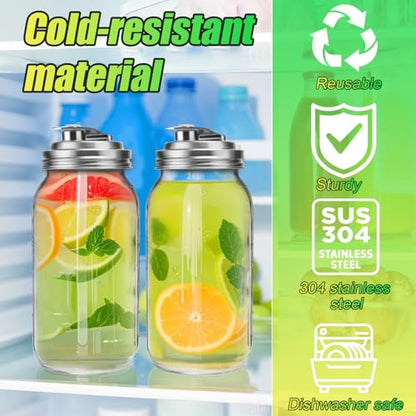 Palksky Mason Jar Pour Spout Lid Stainless Steel, Wide Mouth Pour Spout Flip Cap Lids for Mason Jars, anticracking Leak Proof Seal Cover Airtight for Drinking Salad Dressing & Food Storing(2PCS) - style: Wide Mouth Stainless Steel Lid 2 PCS