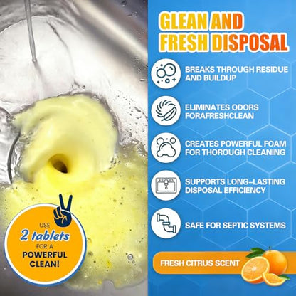 SOPAMI Garbage Disposal Cleaner Deodorizer Tablets 12 Pack 1 Year Supply | Powerful XL Foaming Sink Garburator Disposer Freshener, Natural Kitchen Drain Cleaning Care with Fresh Citrus Scent - size: 12 Count (Pack of 1)