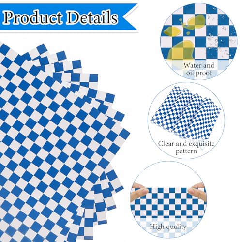 200 Pcs Wax Paper Sheets for Food Deli Wrap Paper Sheets 8.5x8.5"Food Basket Liners Checkered Square Sandwich Wraps for Burgers Bread Restaurant Barbecue Picnic(Blue) - color: Blue