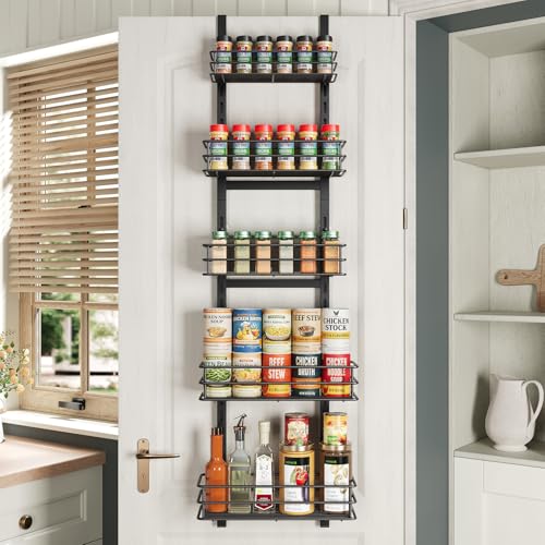 5-Tier Over the Door Pantry Organizer,Cabinet Door Organizer,Kitchen Pantry Door Organizers and Storage,Over the Door Spice Rack,Behind the Door Storage,Door Hanging Organizer,Black - color: Black-5