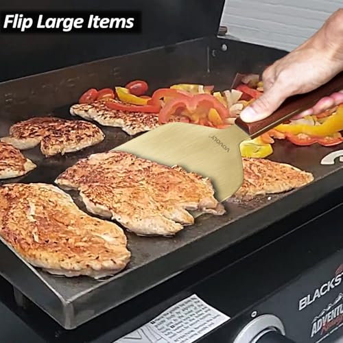 Vovoly Extra Wide Griddle Scraper, 5.5''x5.5'' Smashed Burger Scraper Grill Scraper Spatula Burger Turner - Full Tang Wooden Handle Professional Grade Grill Accessories, Knife Grade Stainless Steel - color: Grill Scraper_Wooden Handle