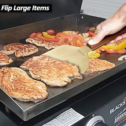 Vovoly Extra Wide Griddle Scraper, 5.5''x5.5'' Smashed Burger Scraper Grill Scraper Spatula Burger Turner - Full Tang Wooden Handle Professional Grade Grill Accessories, Knife Grade Stainless Steel - color: Grill Scraper_Wooden Handle