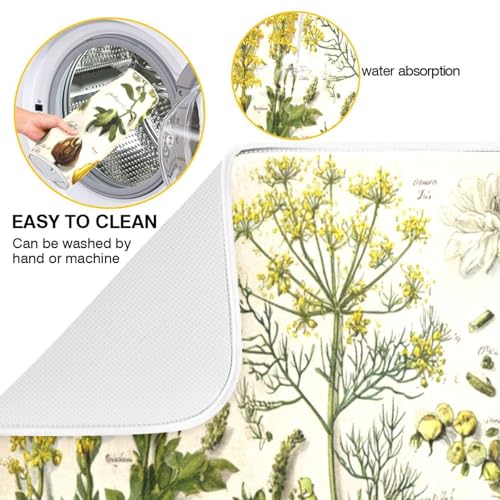 Kcldeci A Sheet Of Antique Botanical Dish Drying Mat Kitchen Drying Pad Dish Draining Mat Dish Rack Drainer Pad 18 x 24 - color: Botanical, size: 18x24in