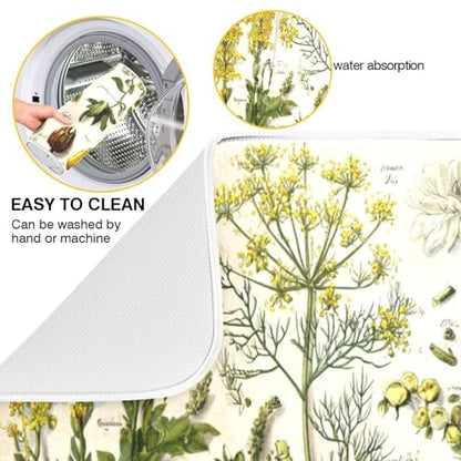 Kcldeci A Sheet Of Antique Botanical Dish Drying Mat Kitchen Drying Pad Dish Draining Mat Dish Rack Drainer Pad 18 x 24 - color: Botanical, size: 18x24in