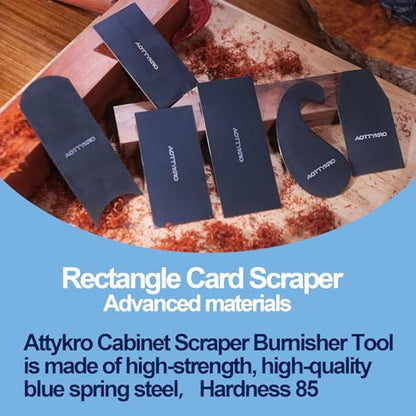 Cabinet Card Scrapers Set with Burnisher - 6 Shapes High-Strength Blue Spring Steel Woodworking Tools for Engraving, Deburring, Polishing & Contour Sanding - size: Set C+Rod