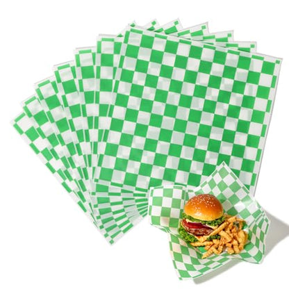 Fit Meal Prep [250 Sheets] 12x12" Deli Paper Sheets, Green and White Checkered Dry Waxed Paper, Sandwich Wrapping, Grease-Proof Wax Paper for Food Basket, Chritmas Parties, Picnic, Burgers - color: Green Checkered