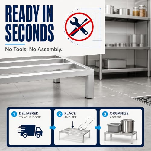 36" x 24" x 8" Aluminum Dunnage Rack – Heavy Duty Floor Storage Stand, NSF for Commercial Use - size: 36"W x 24"D x 8"H