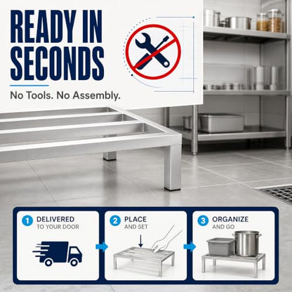 60" x 20" x 8" Aluminum Dunnage Rack – Heavy Duty Floor Storage Stand, NSF for Commercial Use - size: 60"W x 20"D x 8"H