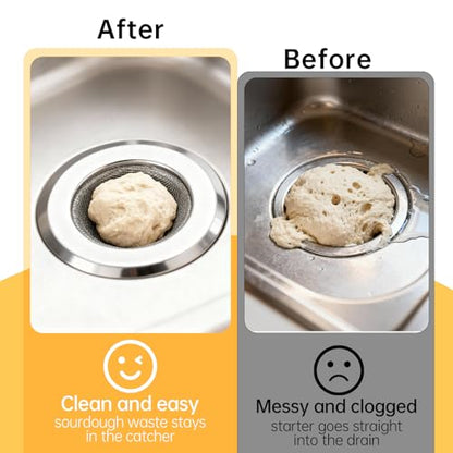 2 Pack Sourdough Drain Catcher, Kitchen Sink Drain Strainer, for Collecting Sourdough Starter and Dough Remains, Stainless Steel Fine Mesh, Easy to Clean, for 3.15-4.33 Inches Kitchen Sink