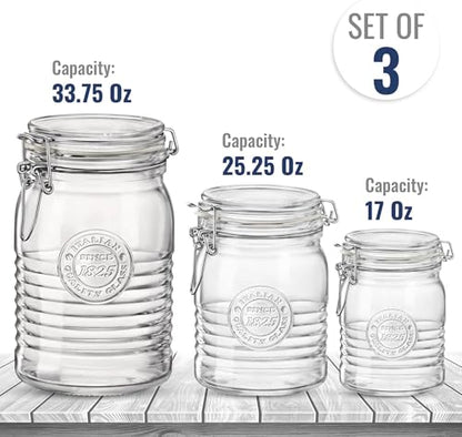 Bormioli Rocco Officina 1825 Clear Jar with Swing Top - Clear, Set of 3 - color: Officina Clear