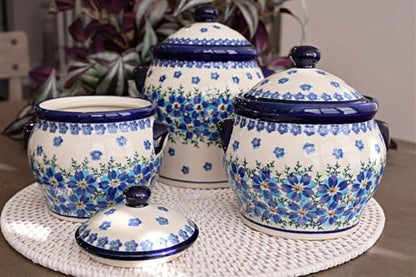 Blue Rose Polish Pottery - Blue Kalina Medium Canister - 4 Cup Capacity - Hand-Painted Polish Pottery Ceramic Kitchen Storage Jar with Lid