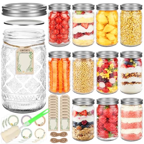 STARSIDE Wide Mouth Mason Jars 32oz, 12-Pack with Airtight Lids and Bands | Quart Glass Canning Jars for Pickling, Food Storage, Fermentation, Overnight Oats; Includes Rustic Stickers, Tags, Brush - color: Clear02-32oz