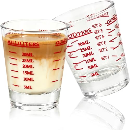2 Pack High Borosilicate Shot Glass Measuring Cup,Espresso Shot Heavy Glass,Thick Base Liquid Measuring Cup 26-Incremental Measurement 1 OZ,2 TBS,6 TSP,30 ML - color: 2 Pack Shot Glass Measuring Cup