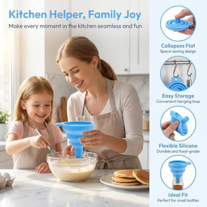 Kitchen Funnel 3 Pack - Food Grade Silicone Collapsible Funnel, Funnels for Kitchen Use Filling Bottles, Daily Cooking, and Water or Powder Transfer.Blue - color: 3PCS-Blue