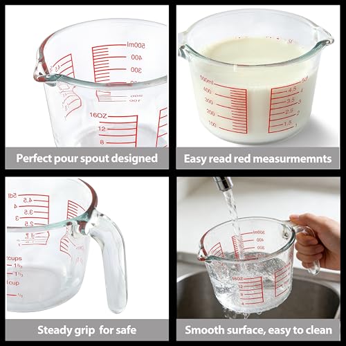 VRUIFA Glass Measuring Cup For Baking and Cooking, Dishwasher, Freezer, Microwave and Oven Safe, Apartment Kitchen Essentials Tools (16 oz)