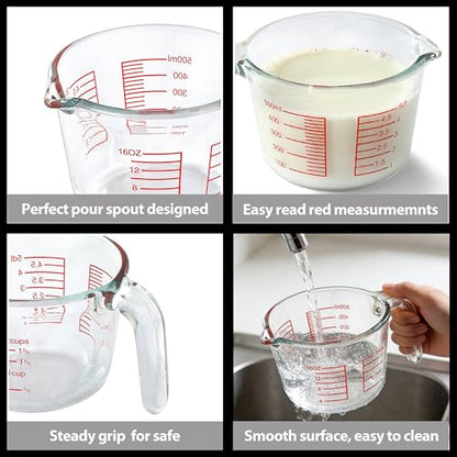 VRUIFA Glass Measuring Cup For Baking and Cooking, Dishwasher, Freezer, Microwave and Oven Safe, Apartment Kitchen Essentials Tools (16 oz)