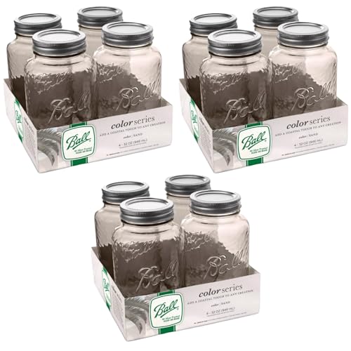 Ball Vintage Glass Mason Jars, 32 Oz Regular Mouth Quart Size, Durable Glass Storage Jars for Canning, Preserving, and Home Storage, Sand Color, 4 Count (Pack of 3) - color: Sand, size: 4 CT (Pack of 3)