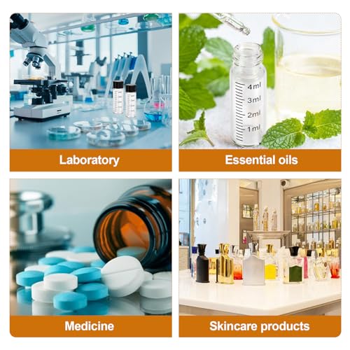 FOUR E'S SCIENTIFIC 4ml Glass Graduated Vials 100 Pack, 1 Dram Clear Lab Sample Vials with Plastic Screw Caps Borosilicate Glass Sample Bottles for Liquid Powder Storage - color: Transparent