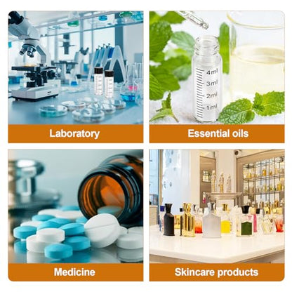 FOUR E'S SCIENTIFIC 4ml Glass Graduated Vials 100 Pack, 1 Dram Clear Lab Sample Vials with Plastic Screw Caps Borosilicate Glass Sample Bottles for Liquid Powder Storage - color: Transparent