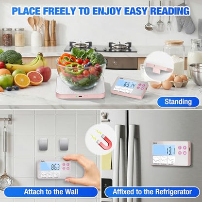 33lb Rechargeable Kitchen Scale, Diyife 304 Stainless Steel Food Scale with Detachable Display, 1g/0.1oz Precise Graduation, Magnetic, Backlit LCD, Tilt Stand, for Baking, Cooking, Meal Prep (Pink) - color: Pink