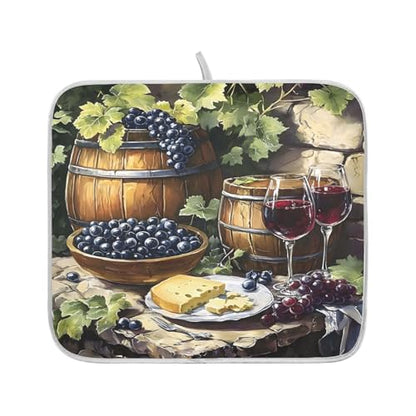 Red Wine Bottles Grapes Cheese Dish Drying Mats for Kitchen Counter, 18x24 inch Drying Dishes Absorbent Microfiber Dish Drainer Mat Rack Pad Fast Dry - size: 18x24in